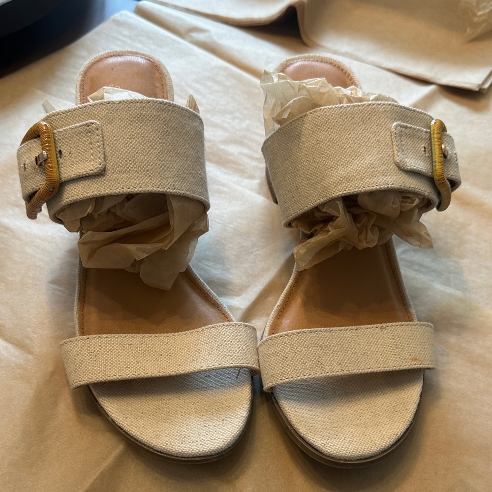 Neutral Canvas Slide Sandals with Buckle